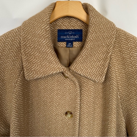 VTG MACKINGTOSH NEW ENGLAND HERRINGBONE WOOL BLEND FULL LENGTH SWING COAT. Sz18W - Picture 3 of 13